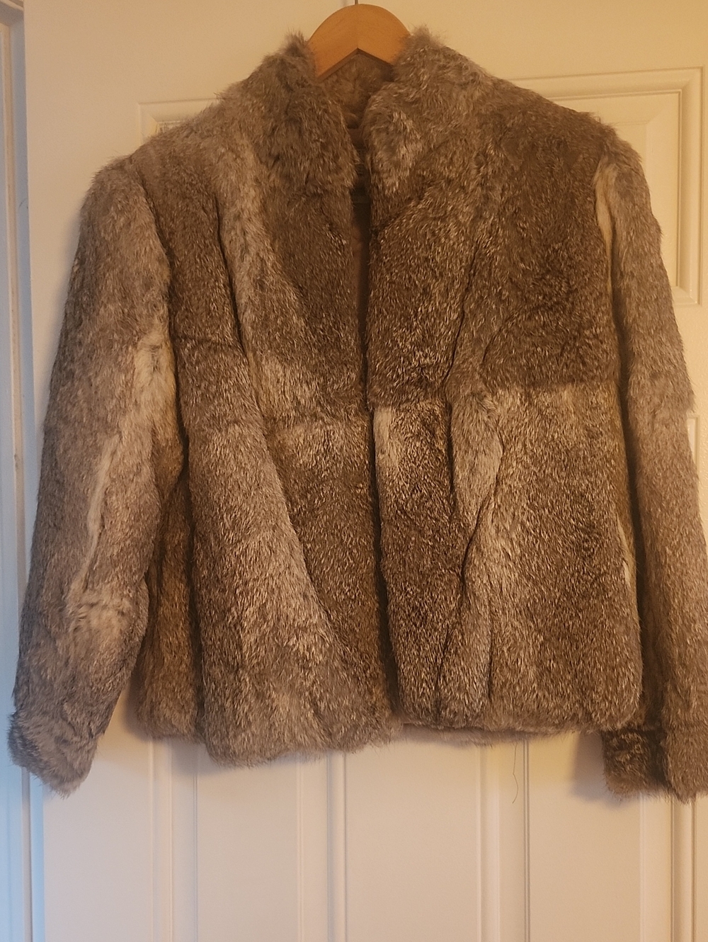 Chill Chasers Women's Taupe Rabbit Fur Jacket - Classic Cozy Coat Small